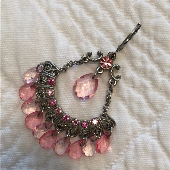 Silver with Pink Crystals Drop Earrings - Picture 2 of 3